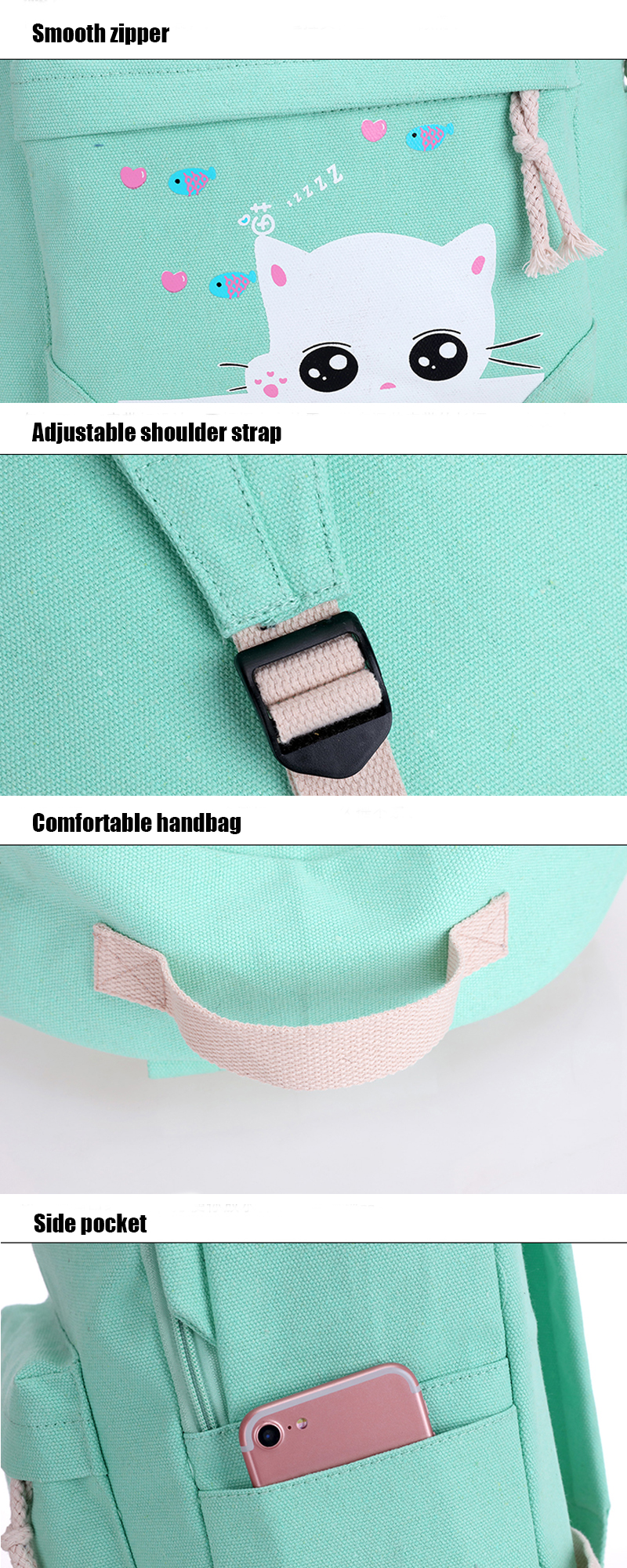 5Pcsset-Canvas-Backpack-Cat-Large-Capacity-School-Bags-Camping-Multi-function-Travel--Bag-1324887-5
