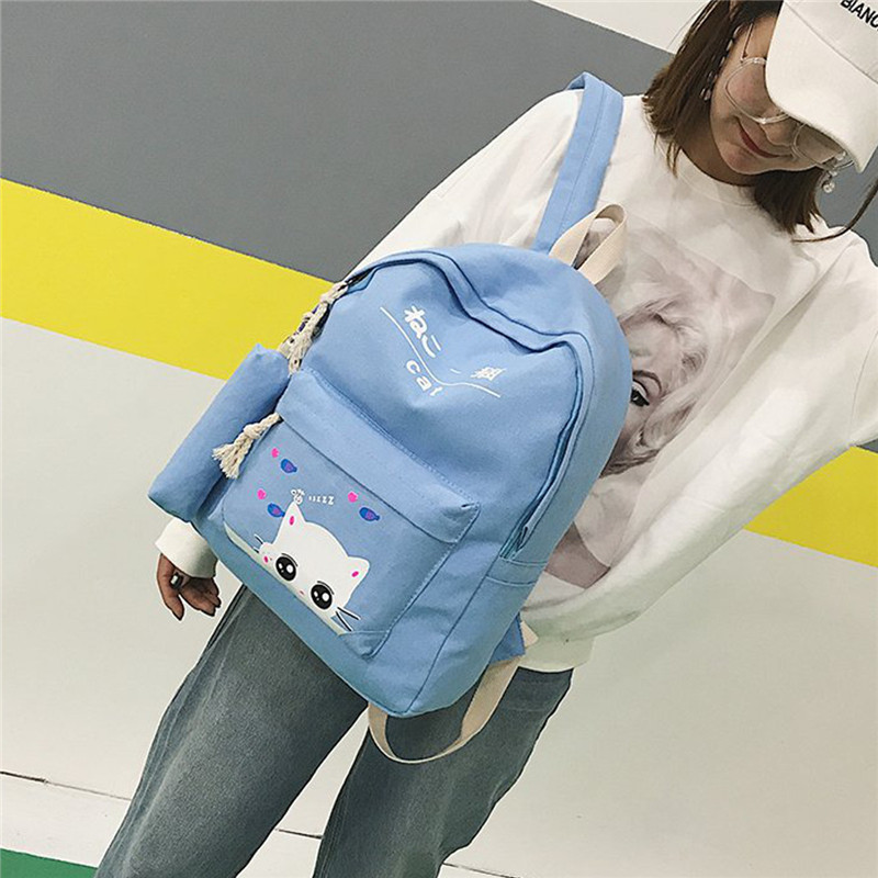 5Pcsset-Canvas-Backpack-Cat-Large-Capacity-School-Bags-Camping-Multi-function-Travel--Bag-1324887-7