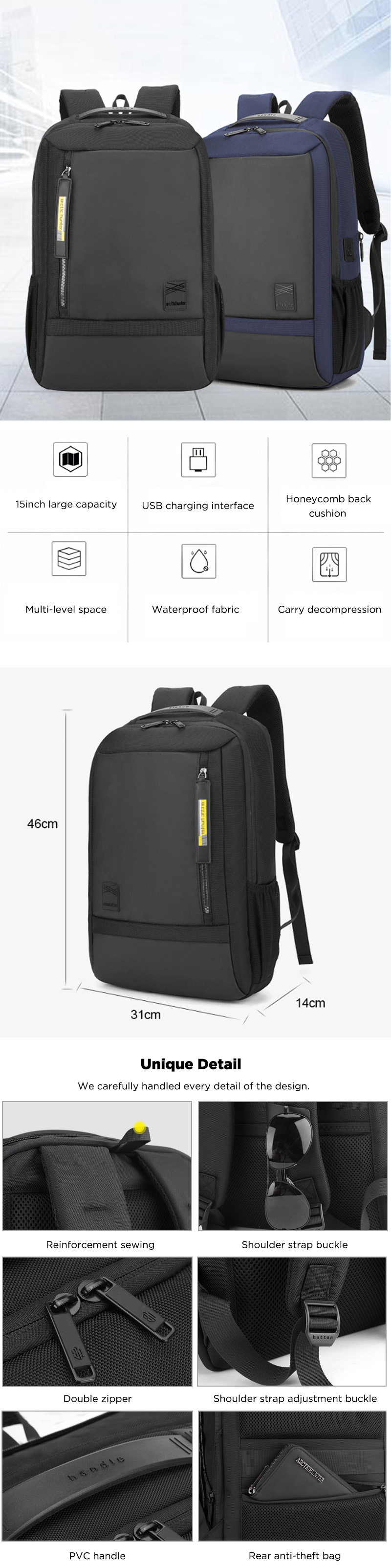 ARCTIC-HUNTER-35L-Backpack-156inch-Laptop-Bag-Men-School-Bag-Waterproof-Shoulder-Bag-Camping-Travel--1611868-1