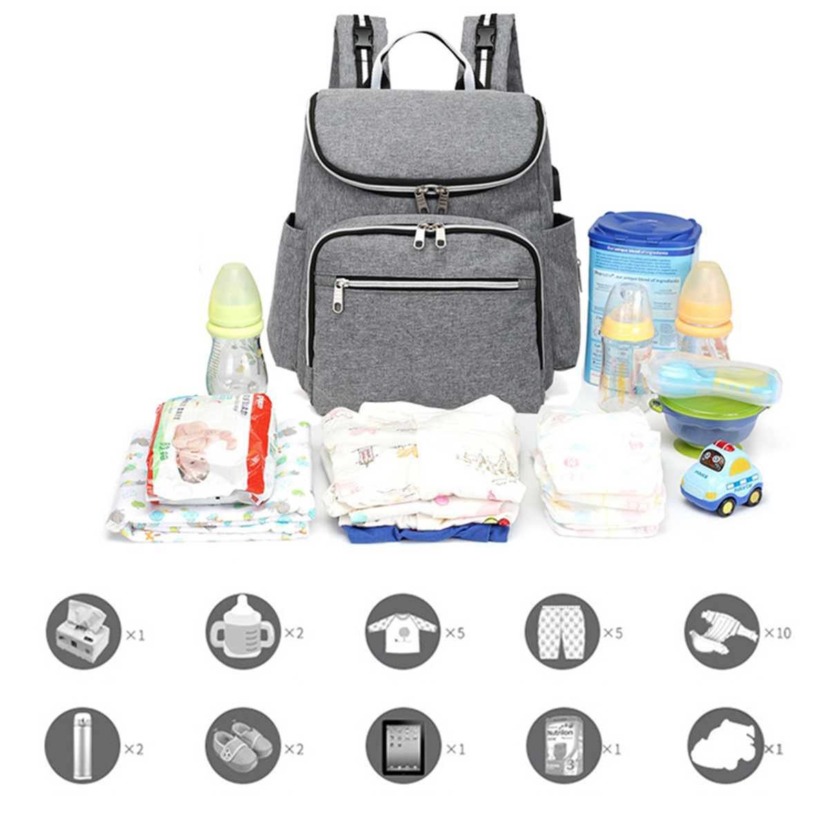 Bang-good-20L-Outdoor-Travel-USB-Mummy-Backpack-Waterproof-Multifunctional-Baby-Nappy-Diapers-Bag-1414597-1