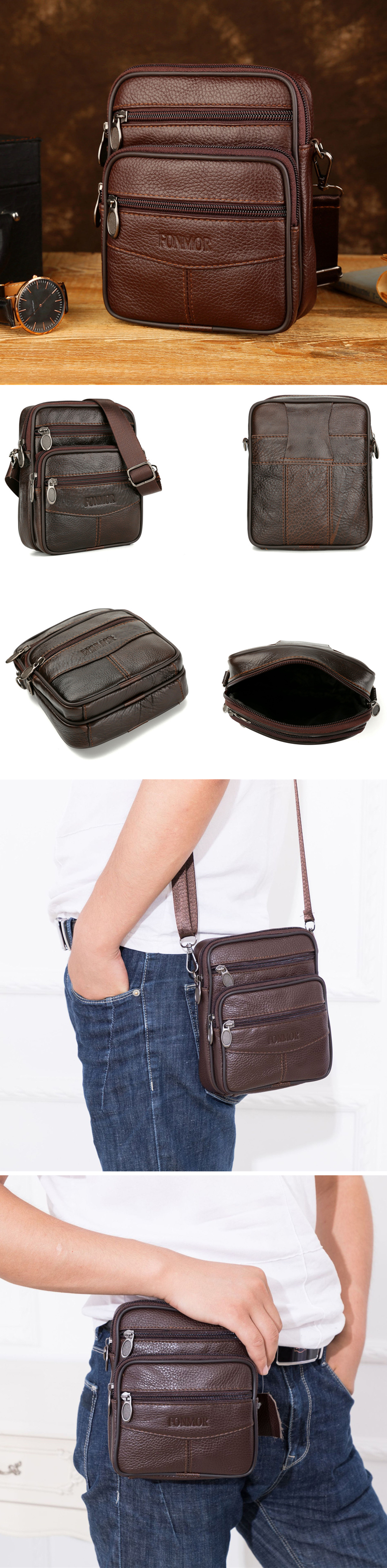 Men-Genuine-Leather-Shoulder-Bag-Handbag-Messenger-Crossbody-Waist-Bag-Phone-Pouch-Outdoor-Travel-1437425-1