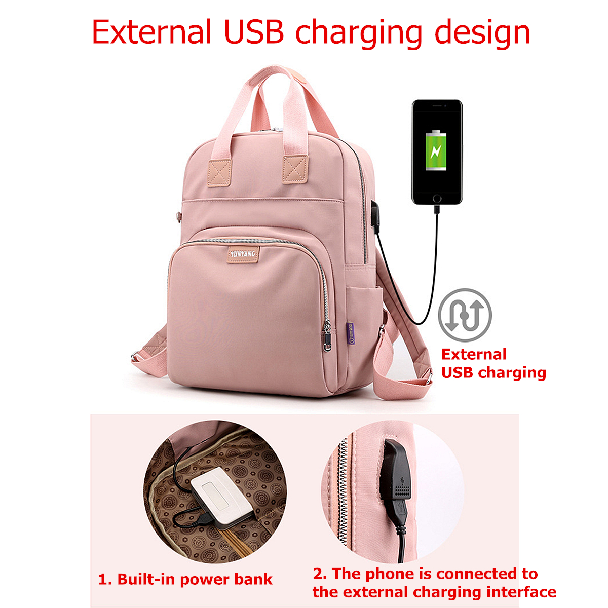 Outdoor-Camping-Women-USB-Charging-Port-Nylon-Backpack-School-Bag-Travel-Rucksack-Laptop-1699005-1
