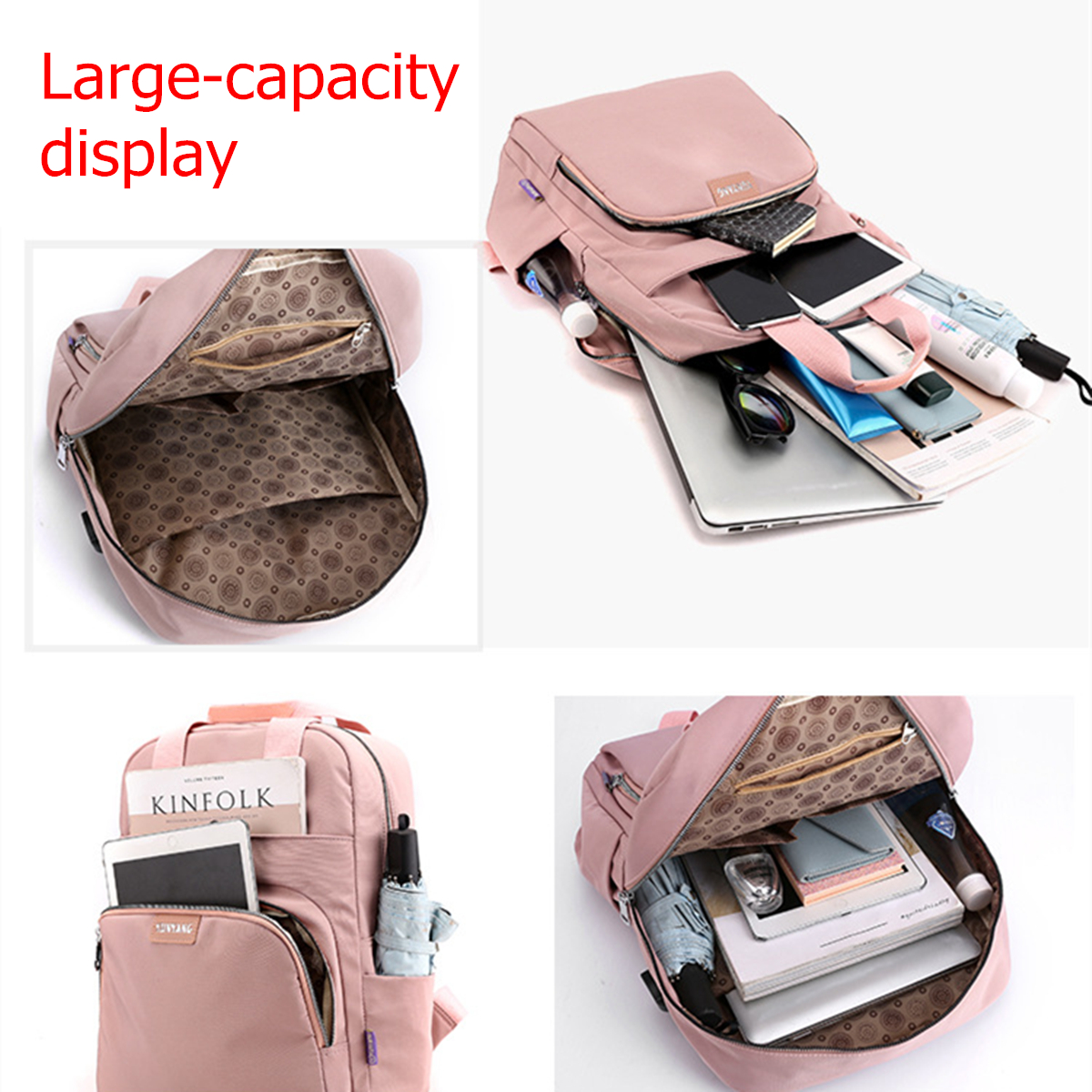Outdoor-Camping-Women-USB-Charging-Port-Nylon-Backpack-School-Bag-Travel-Rucksack-Laptop-1699005-13