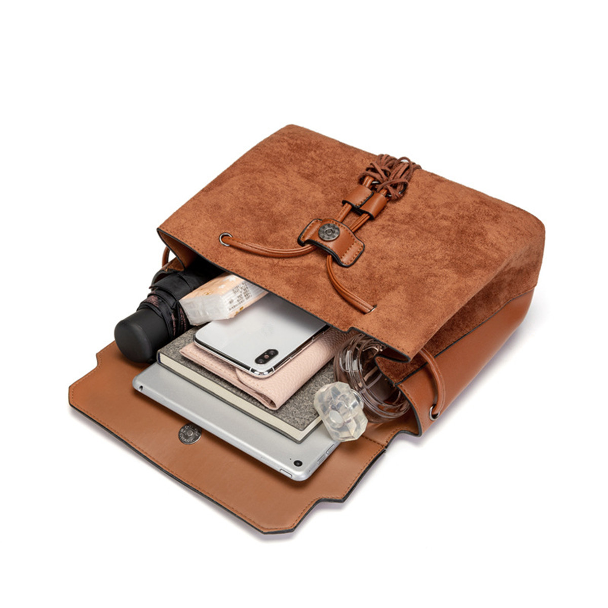 Outdoor-PU-Leather-Backpack-Women-Tassel-Handbag-School-Bag-Travel-Rucksack-1627681-6