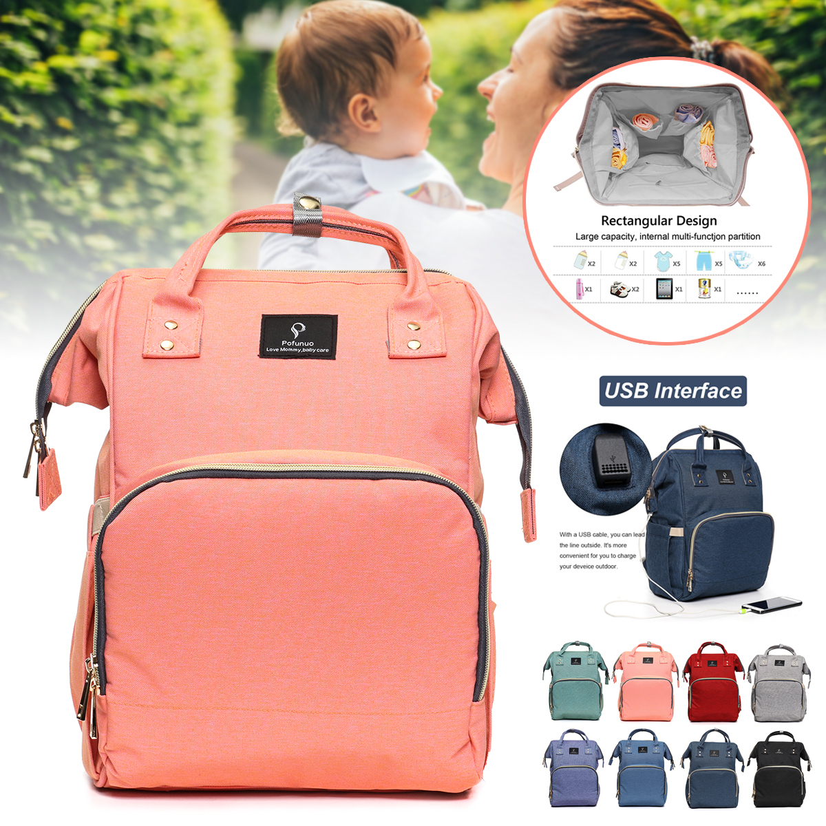 Pofunuo-Waterproof-Mummy-Baby-Diaper-Backpack-with-USB-Interface-Charging-Waterproof-Oxford-Diaper-N-1245692-2