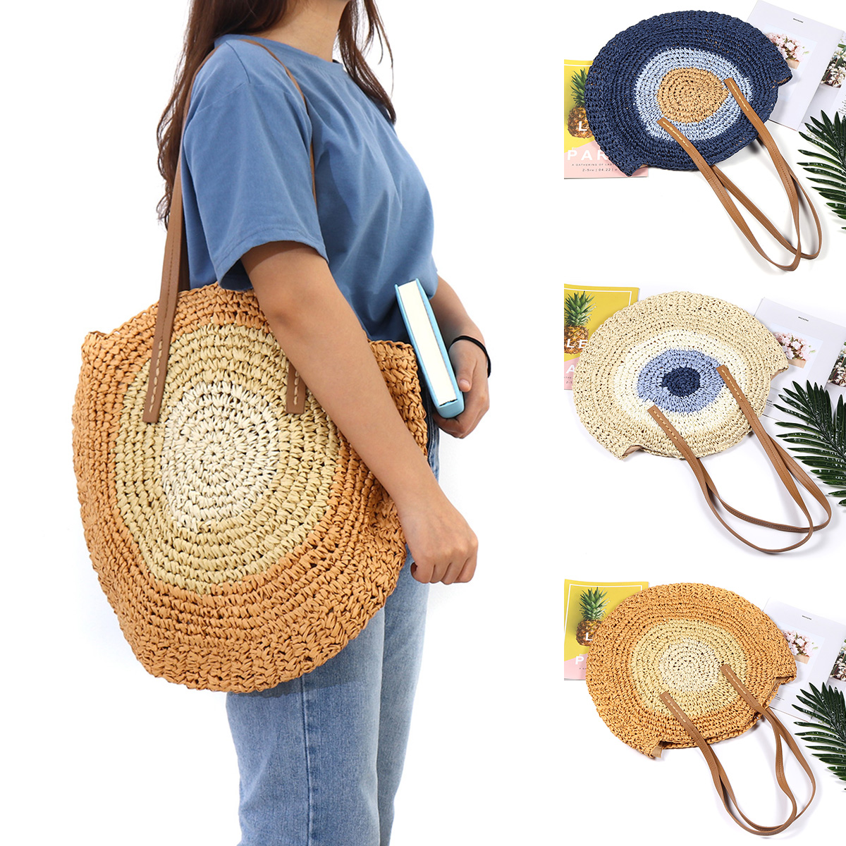 Women-Beach-Round-Straw-Bag-Bucket-Rattan-Woven-Handbag-Shoulder-Bag-Outdoor-Travel-1532626-1