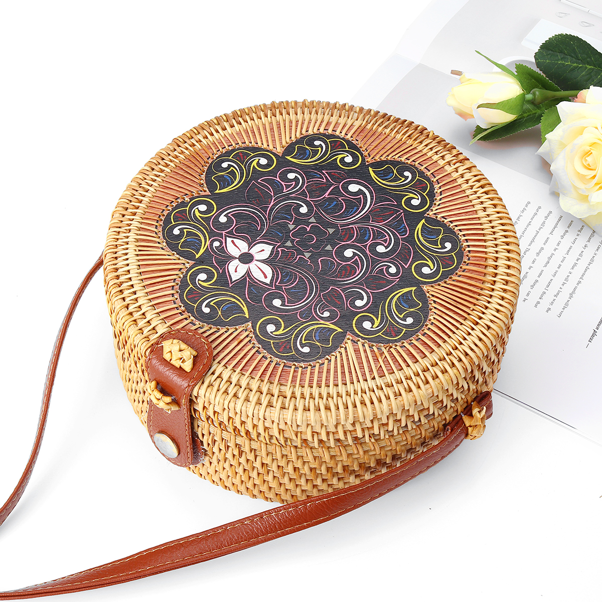 Women-Straw-Bag-Handwoven-Round-Rattan-Beach-Handbag-Crossbody-Bag-Tote-Outdoor-Travel-1523272-4