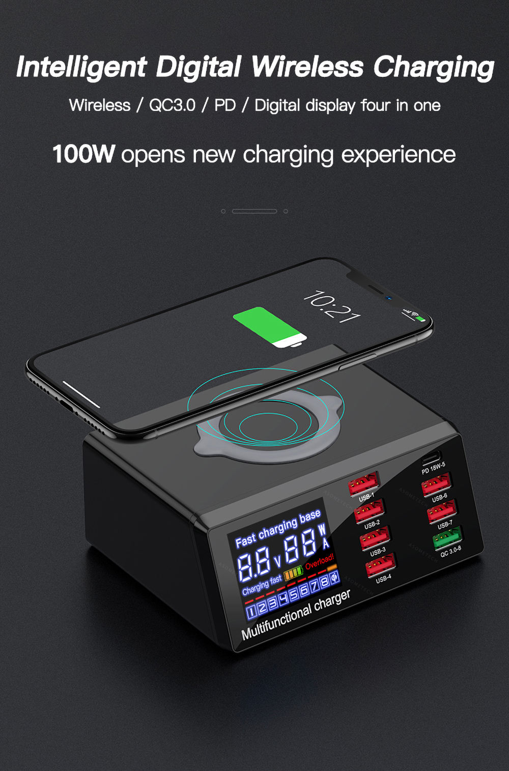 Bakeey-100W-8-Port-USB-PD-Charger-PD30-QC30-Desktop-Charging-Station-Smart-Charger-10W-Wireless-Char-1716456-1