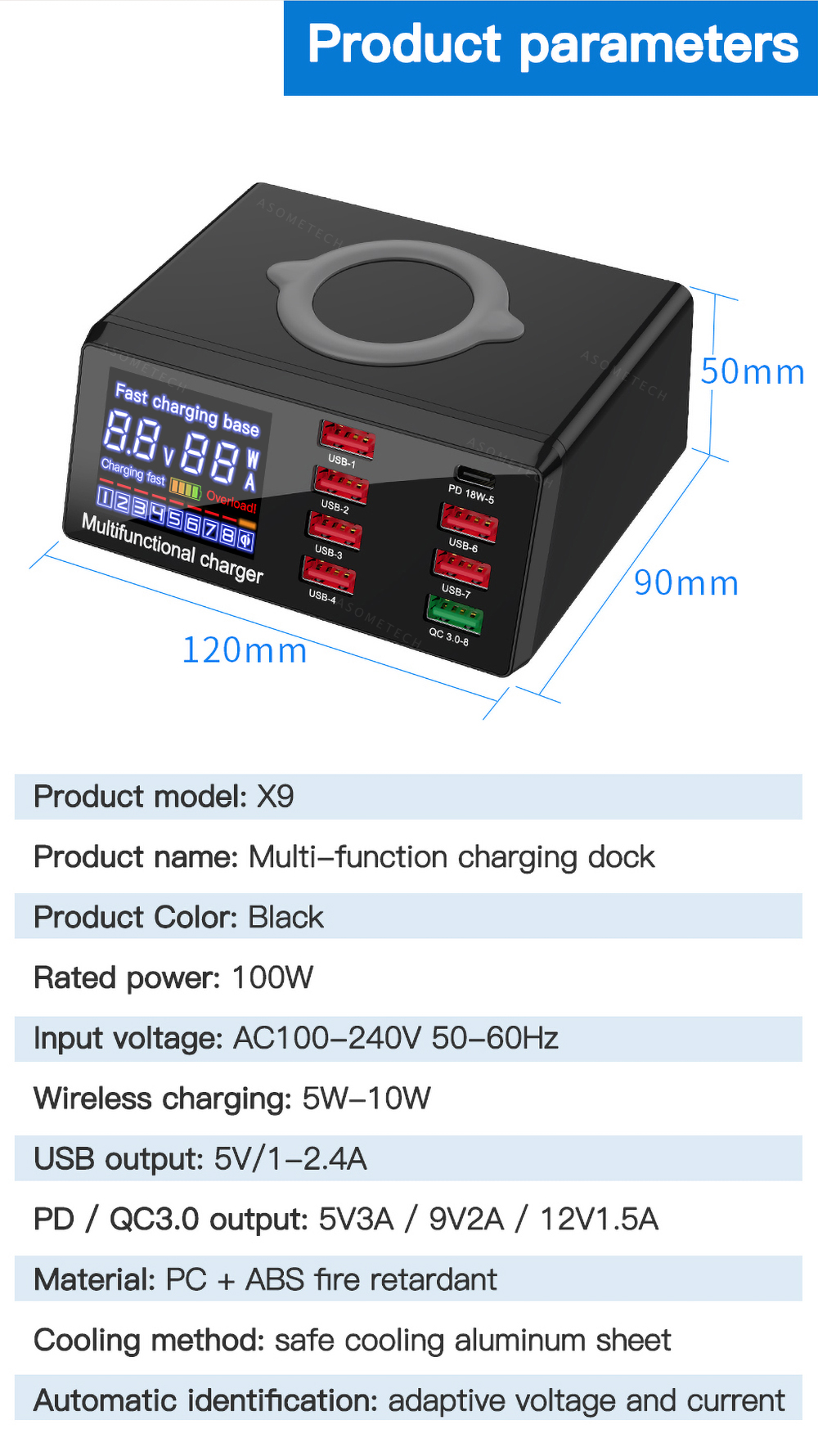 Bakeey-100W-8-Port-USB-PD-Charger-PD30-QC30-Desktop-Charging-Station-Smart-Charger-10W-Wireless-Char-1716456-12