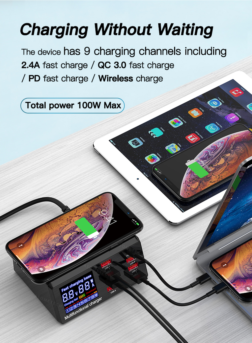 Bakeey-100W-8-Port-USB-PD-Charger-PD30-QC30-Desktop-Charging-Station-Smart-Charger-10W-Wireless-Char-1716456-9