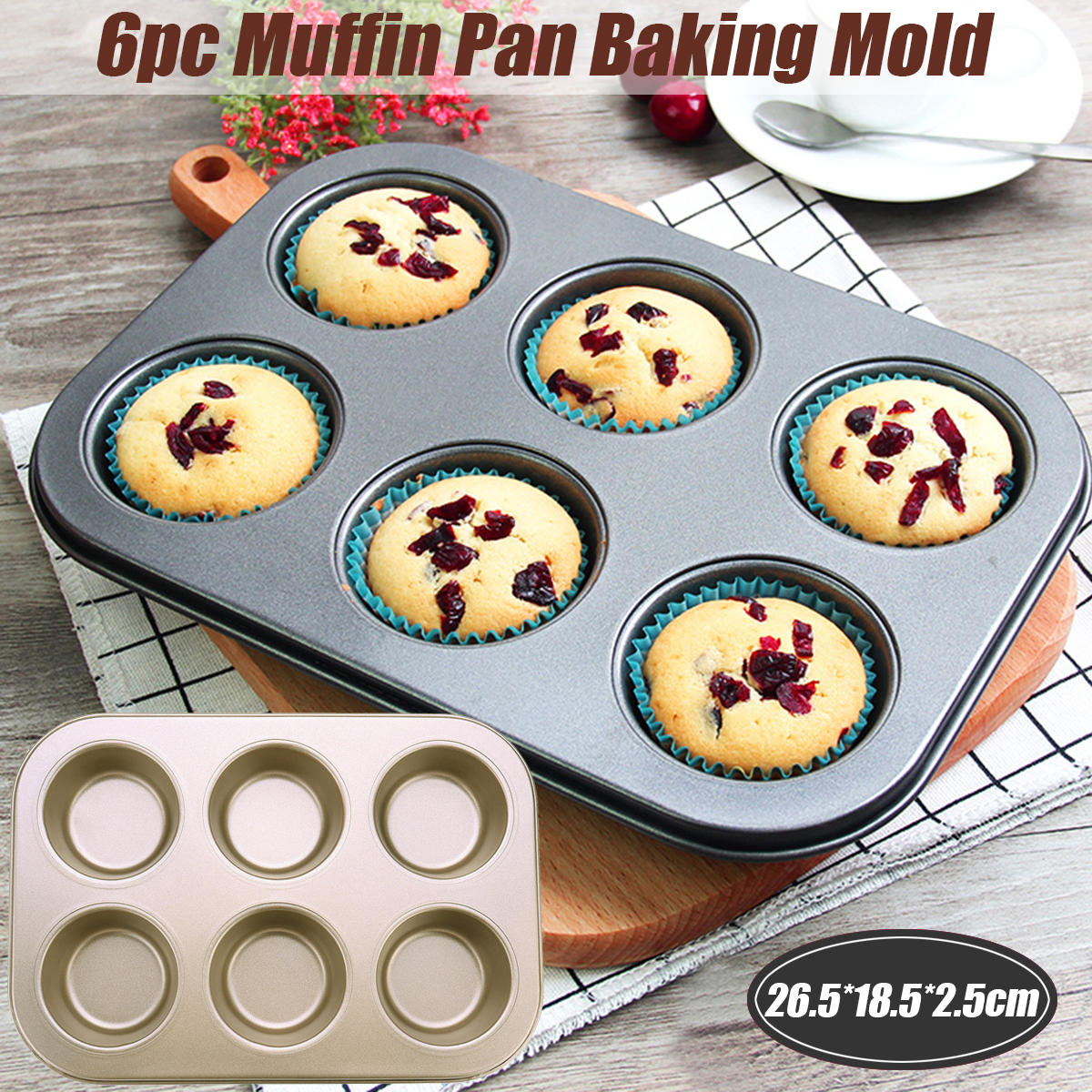 6pc-Muffin-Pan-Baking-Cooking-Tray-Mould-Round-Bake-Cup-Cake-GoldBlack-1502152-1