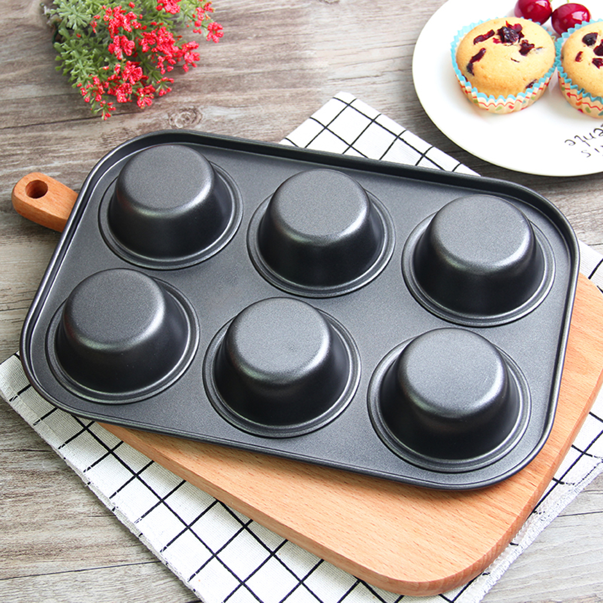 6pc-Muffin-Pan-Baking-Cooking-Tray-Mould-Round-Bake-Cup-Cake-GoldBlack-1502152-3