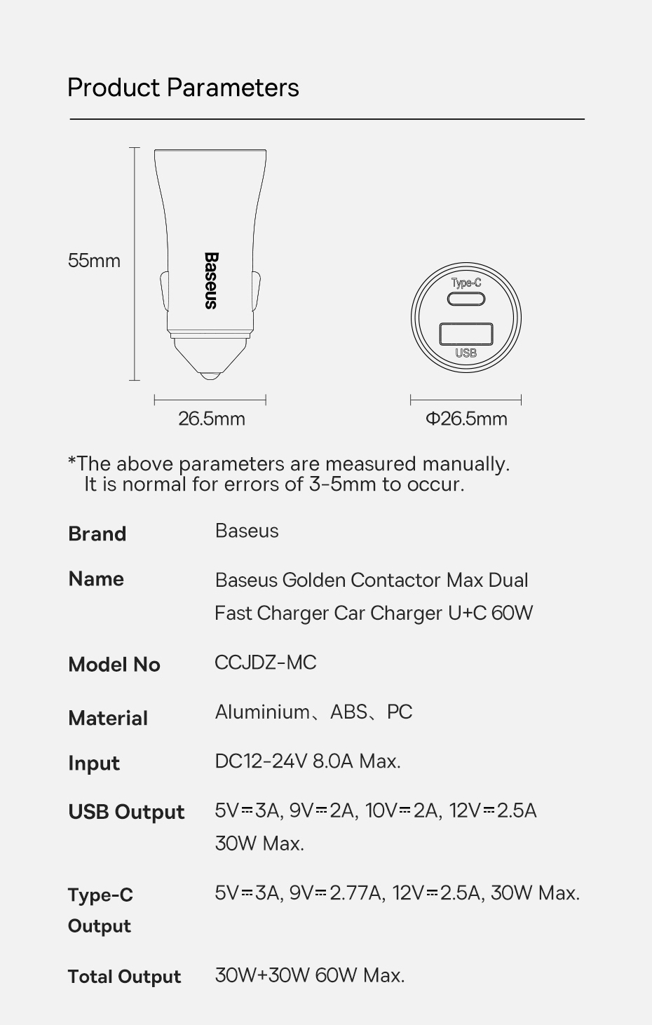Baseus-60W-2-Port-USB-C-PD-Car-Charger-Dual-30W-QC30-PD30-Support-AFC-FCP-SCP-Fast-Charging-Metal-Ad-1938544-13