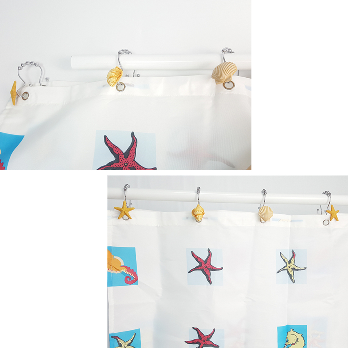 12PcsSet-Resin-Decorative-Seashell-Shower-Curtain-Stainless-Steel-Hook-Bathroom-1468189-7