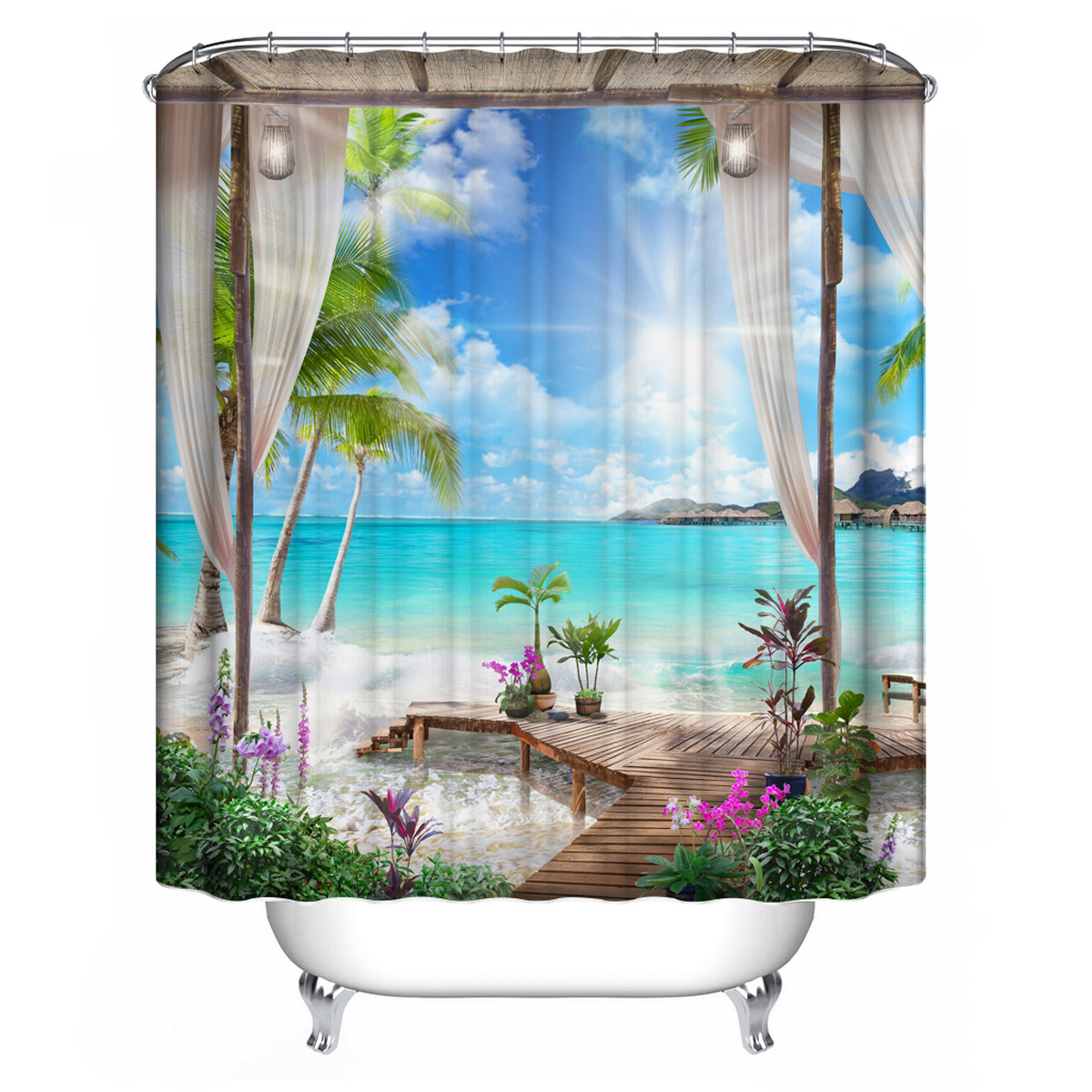 13Pcs-Shower-Curtain-Set-Bay-Printing-Toilet-Cover-Mat-Bathroom-Non-Slip-Mat-1795987-9