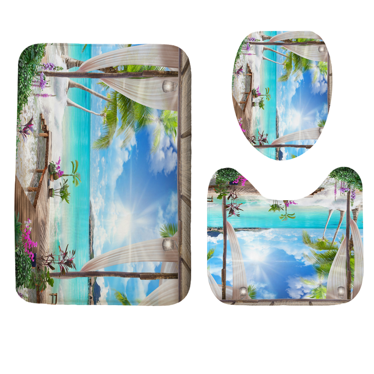 13Pcs-Shower-Curtain-Set-Bay-Printing-Toilet-Cover-Mat-Bathroom-Non-Slip-Mat-1795987-10