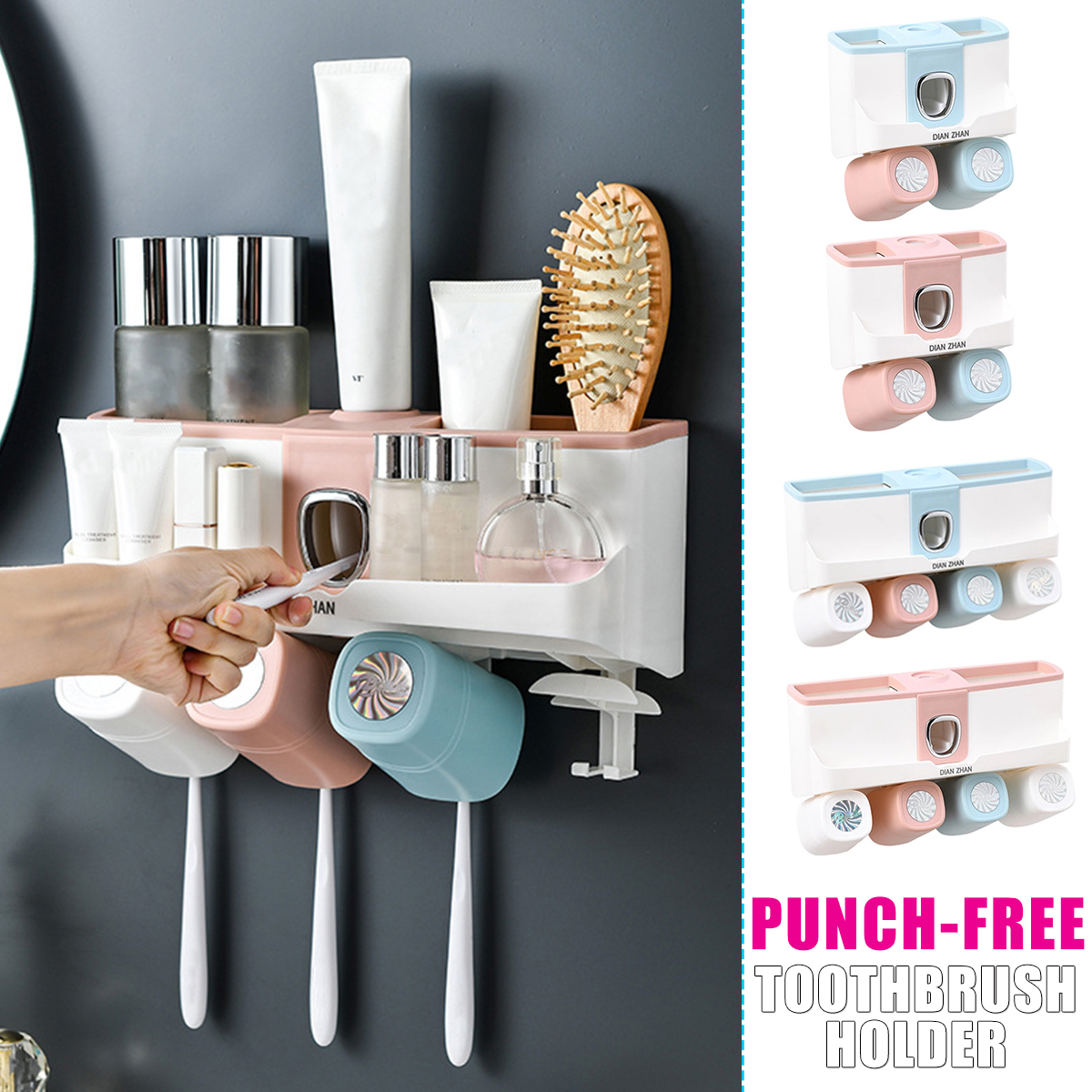 Bakeey-Punch-free-Toothbrush-Holder-Household-Bathroom-Wash-Shelf-Mouthwash-Cup-Toothpaste-Squeezer-1734314-1