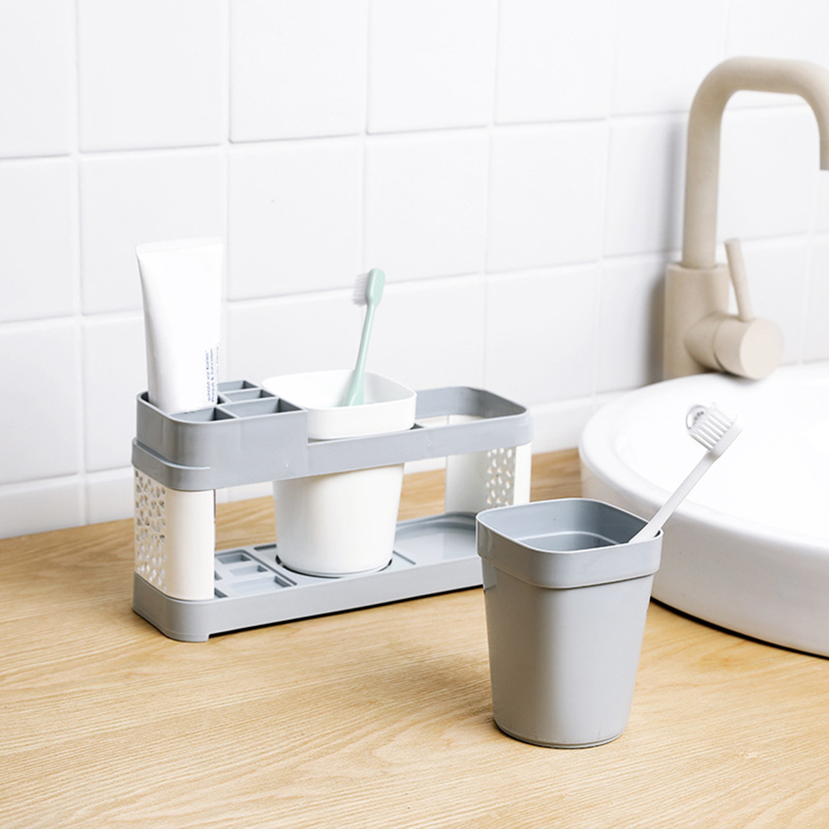 Toothbrush-Holder-Stand-Plastic-Cup-Set-Shelf-Bathroom-Toothpaste-Storage-Rack-1402010-8