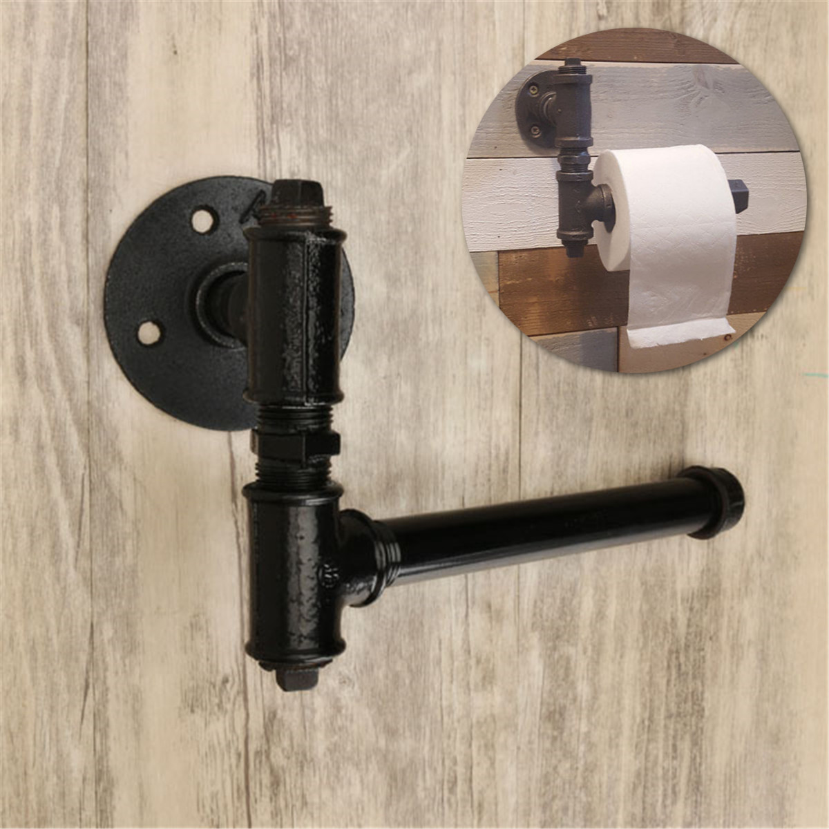 210mm-Industrial-Retro-Iron-Pipe-Tissue-Paper-Roll-Holder-Toliet-Wall-Mount-Hanger-1176525-7