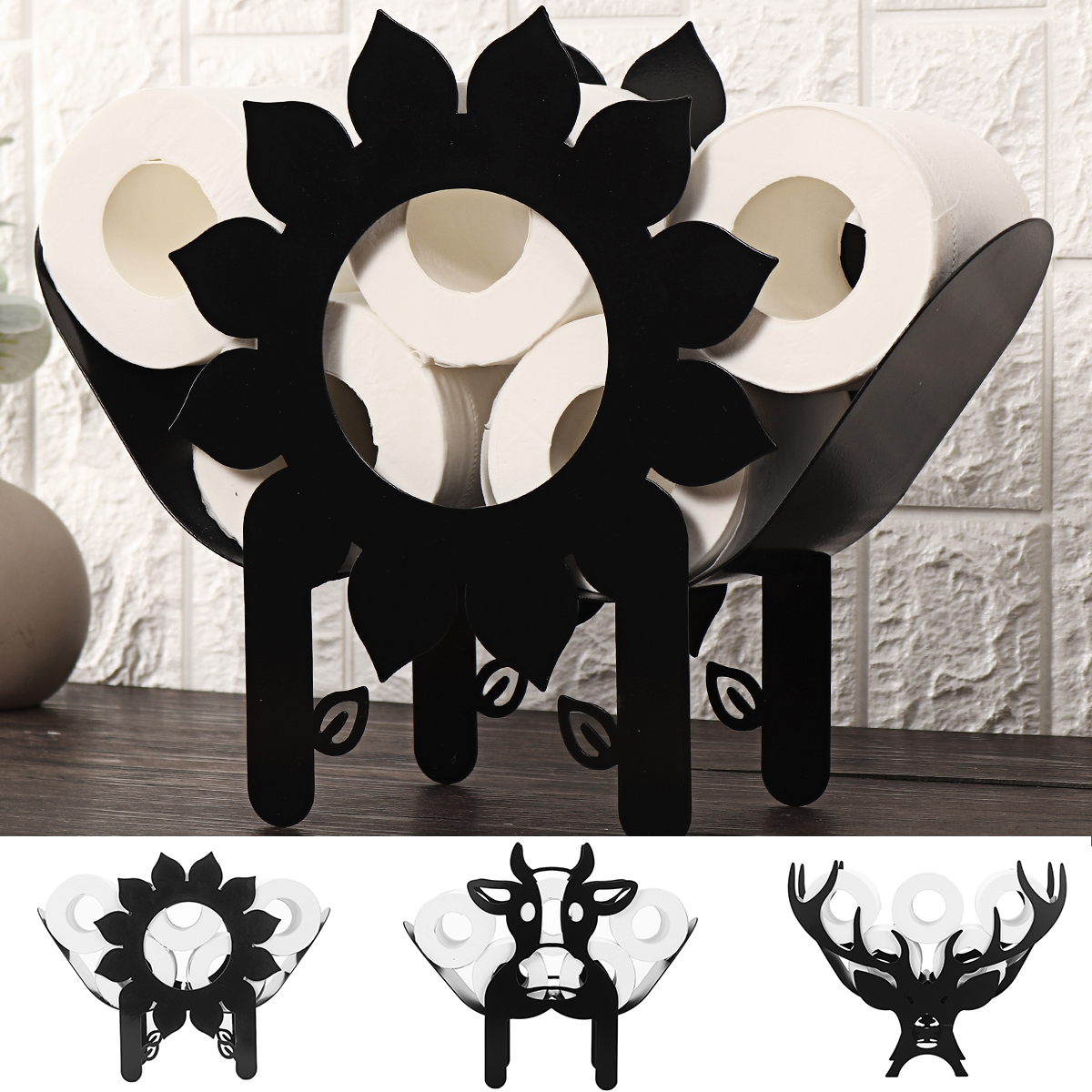 Black-Cow-Elk-Sun-Flower-Toilet-Roll-Holder-Paper-Bathroom-Free-Standing-Storage-1785596-2