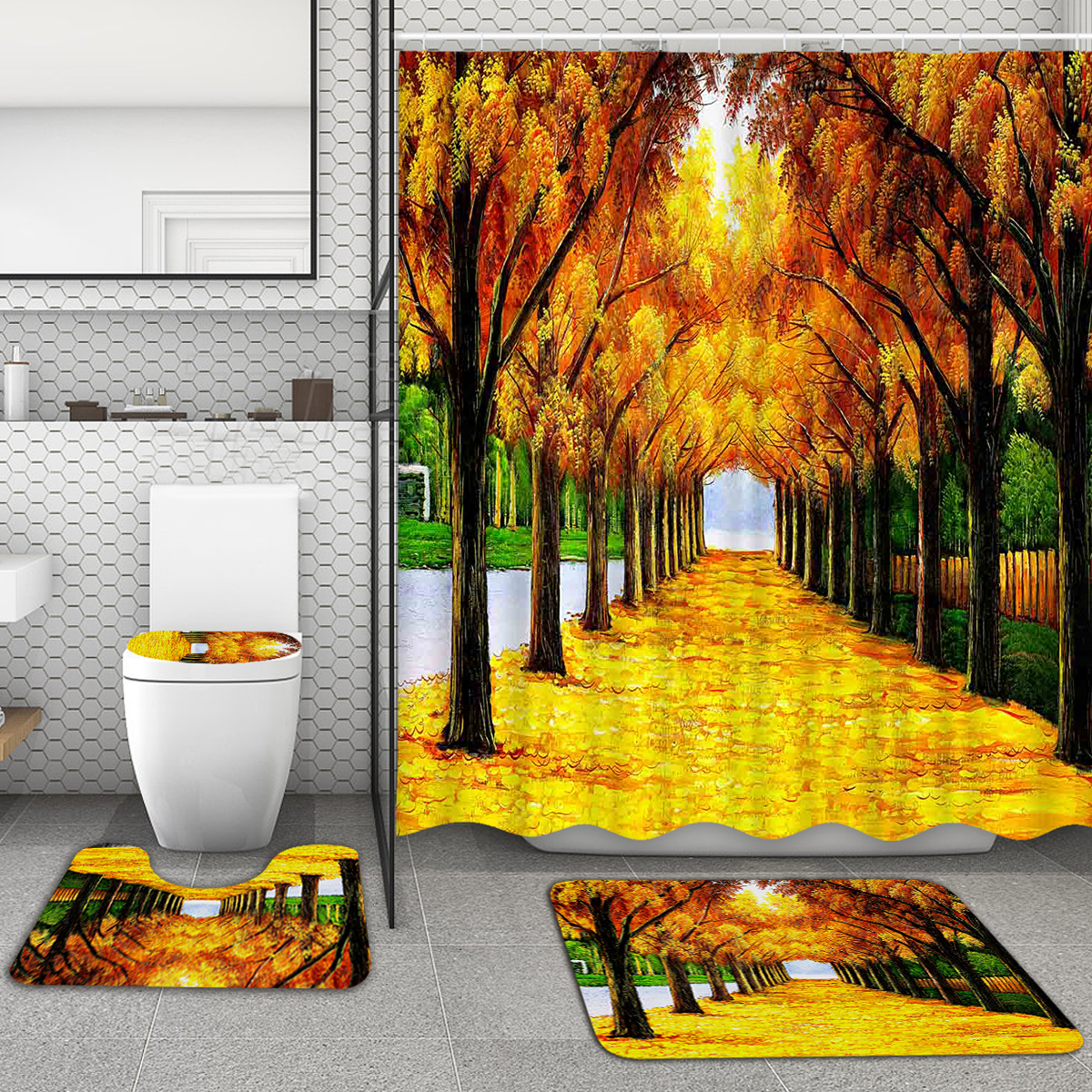 180X180CM-Forest-Waterproof-Shower-Curtain-Bathroom-Toilet-Lid-Seat-Cover-Bath-Mat-Pad-Set-1563971-1