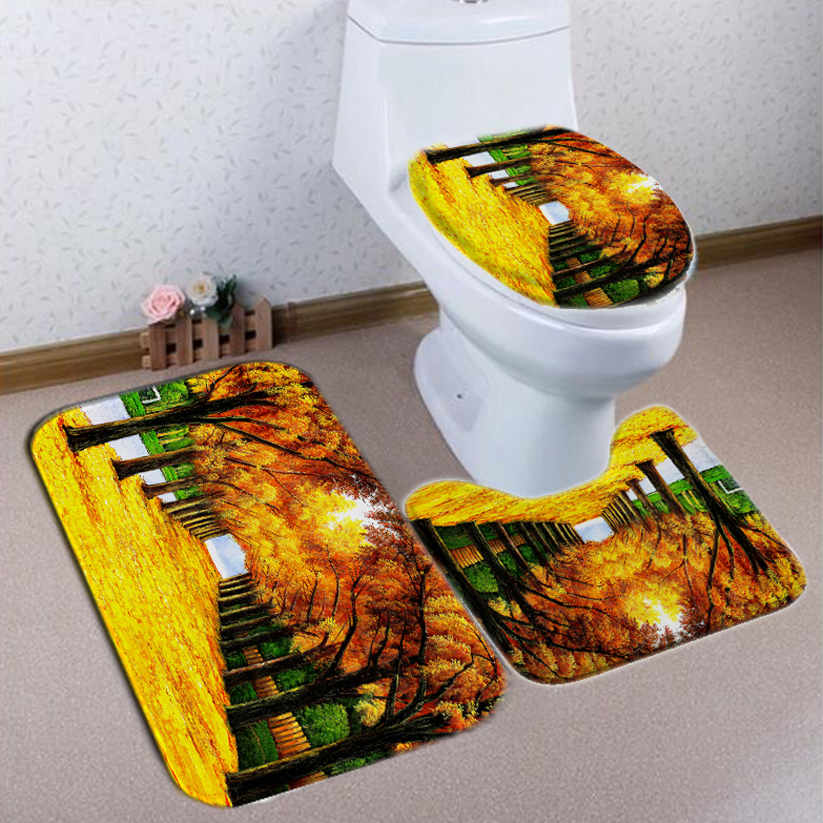 180X180CM-Forest-Waterproof-Shower-Curtain-Bathroom-Toilet-Lid-Seat-Cover-Bath-Mat-Pad-Set-1563971-2