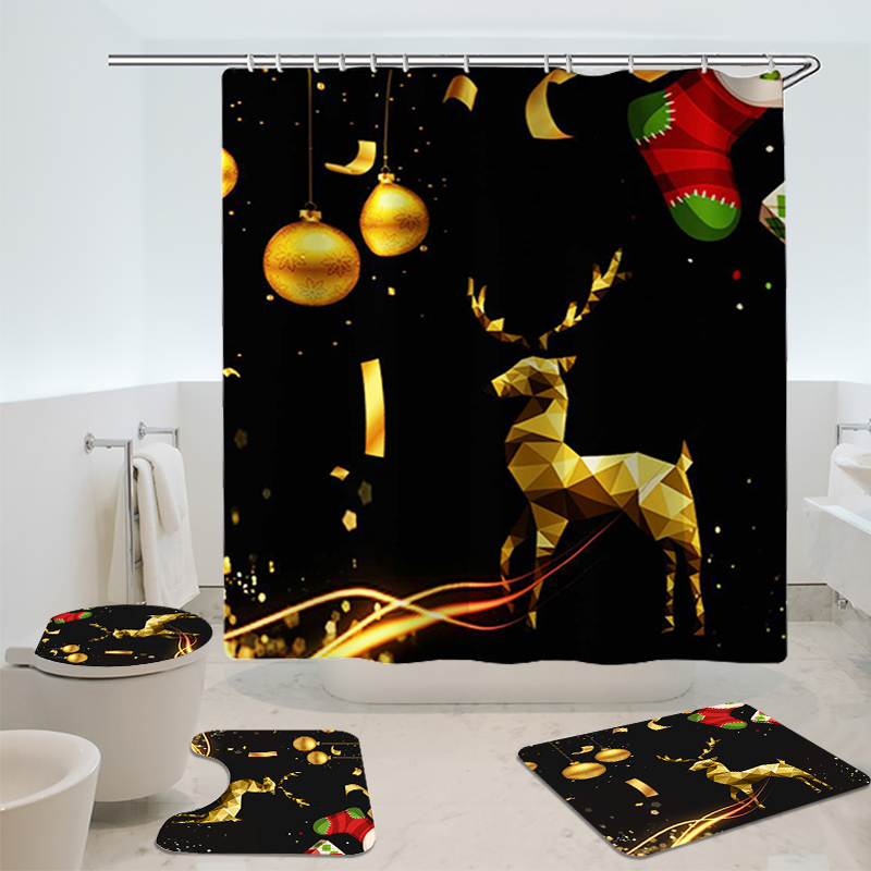 180x180-Waterproof-Christmas-Elk-Shower-Curtain-Set-Non-slip-Bath-Mat-Toilet-Lid-Cover-Floor-Mat-Set-1924770-3