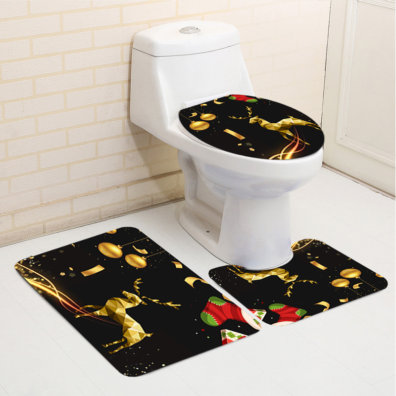 180x180-Waterproof-Christmas-Elk-Shower-Curtain-Set-Non-slip-Bath-Mat-Toilet-Lid-Cover-Floor-Mat-Set-1924770-4