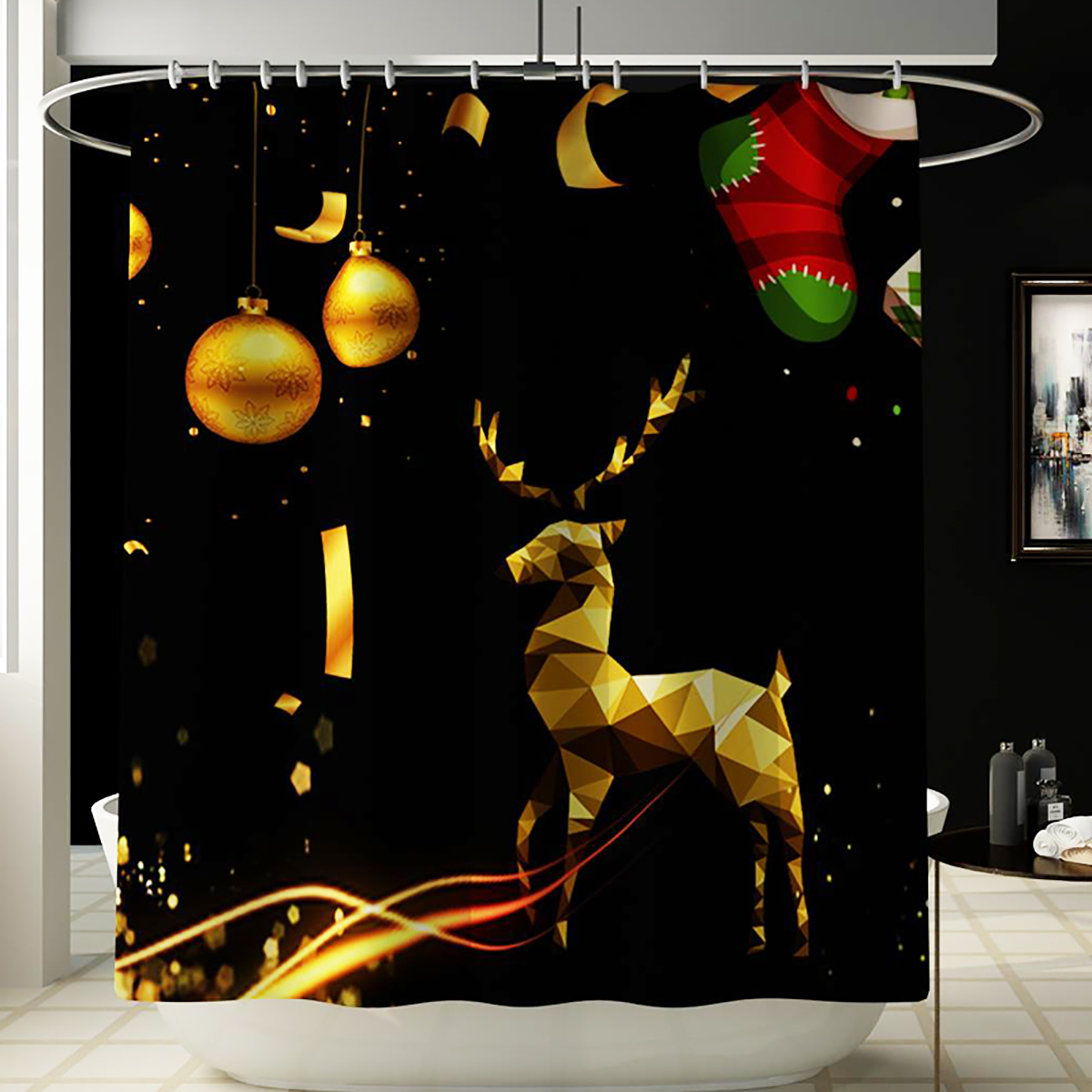 180x180-Waterproof-Christmas-Elk-Shower-Curtain-Set-Non-slip-Bath-Mat-Toilet-Lid-Cover-Floor-Mat-Set-1924770-5