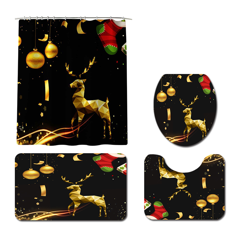 180x180-Waterproof-Christmas-Elk-Shower-Curtain-Set-Non-slip-Bath-Mat-Toilet-Lid-Cover-Floor-Mat-Set-1924770-9