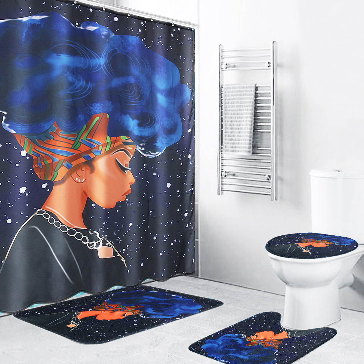 180x180CM-African-Afro-Woman-Waterproof-Shower-Curtain-Anti-slip-Bath-Floor-Mat-1927256-1