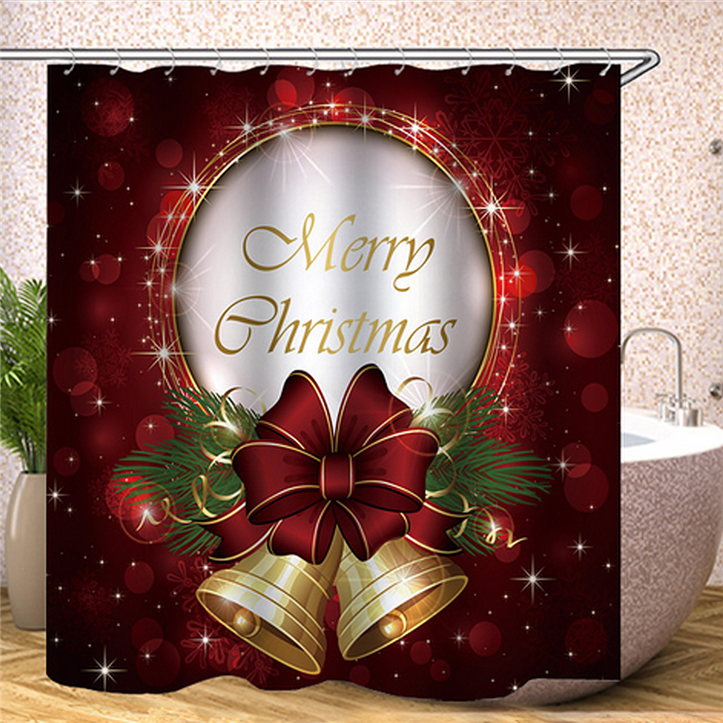 180x180CM-Polyester-Red-Bow-Bells-Shower-Curtain-Waterproof-Bath-Curtain-1904591-1