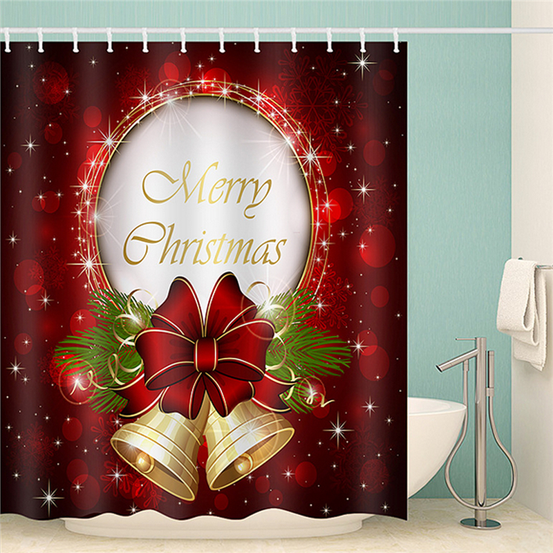 180x180CM-Polyester-Red-Bow-Bells-Shower-Curtain-Waterproof-Bath-Curtain-1904591-2