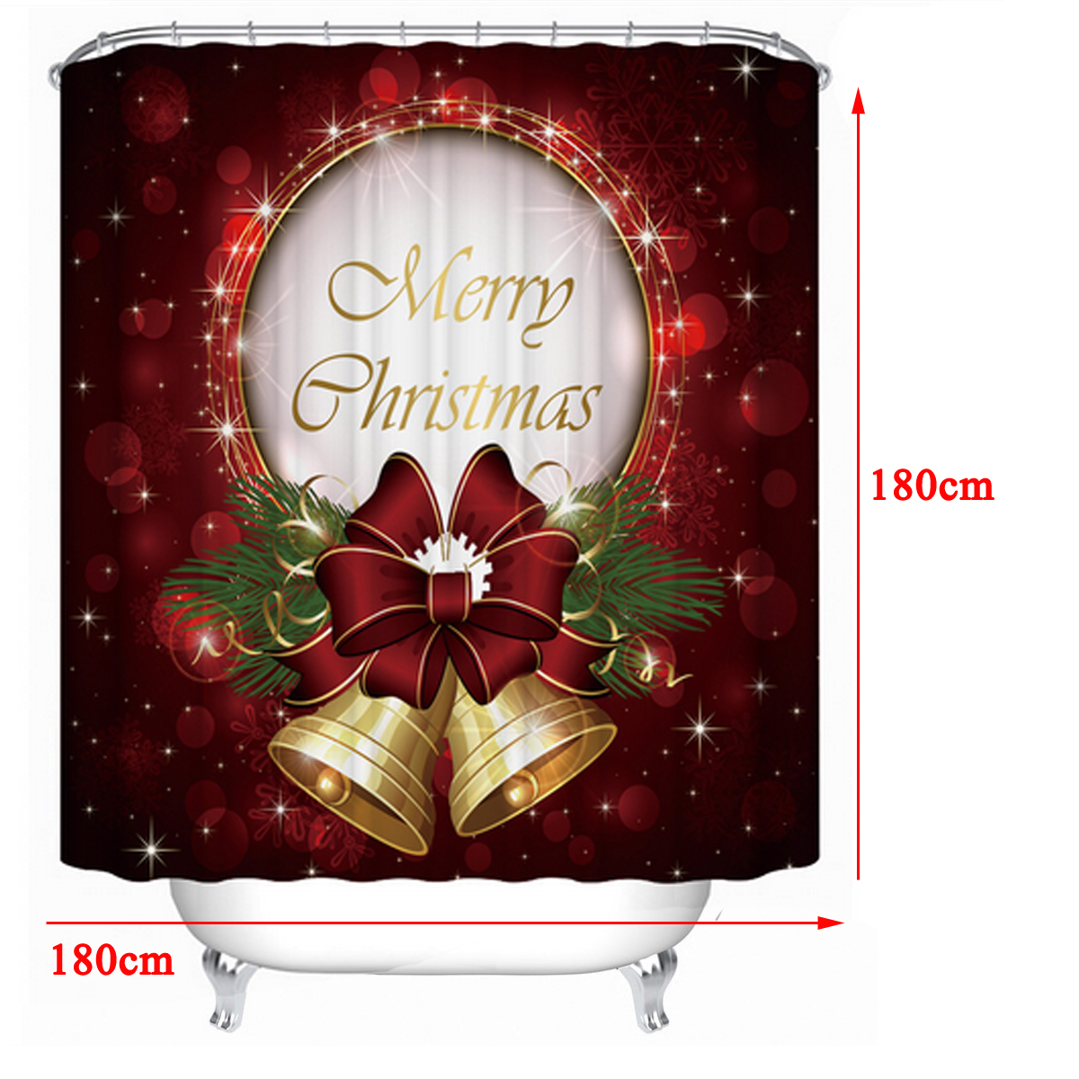 180x180CM-Polyester-Red-Bow-Bells-Shower-Curtain-Waterproof-Bath-Curtain-1904591-5