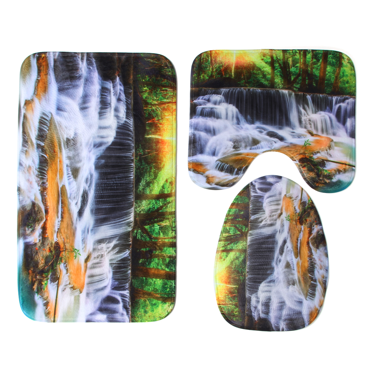 180x180CM-Waterfall-Printing-Waterproof-3PCS-Toilet-Cover-Mat-Non-Slip-Rug-Set-1920569-9