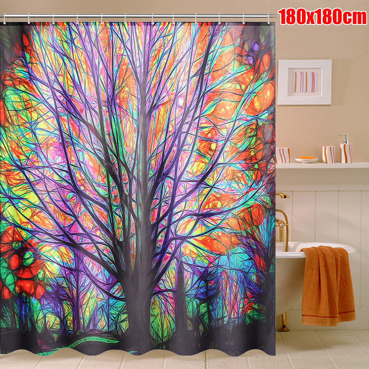 180x180cm-Colorful-Tree-Leaves-Waterproof-Bathroom-Shower-Curtain-w-12-Hooks-1558895-10