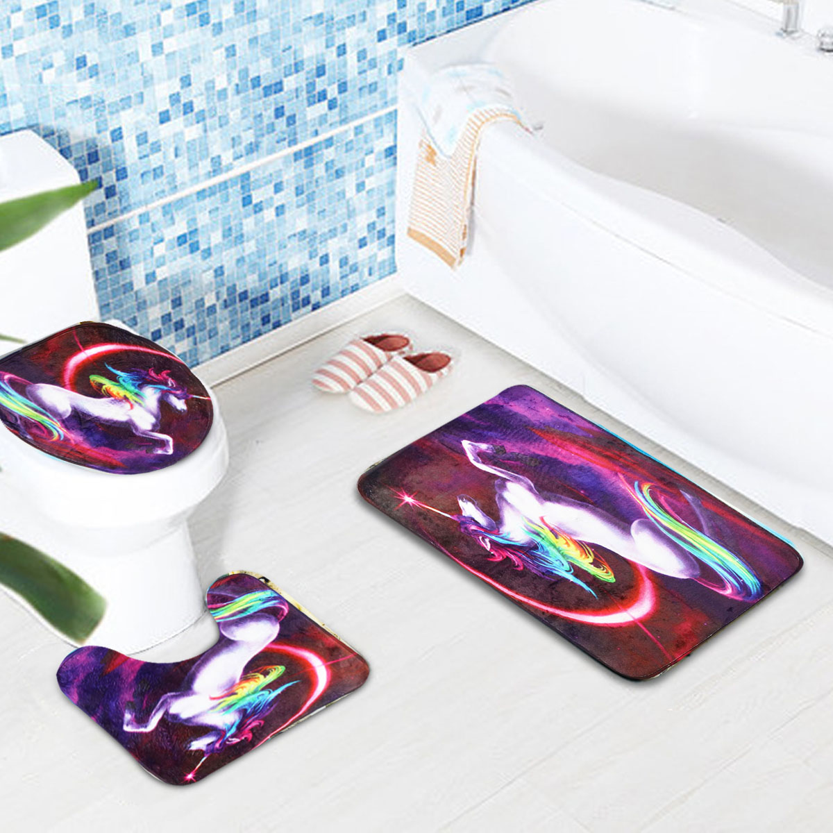 3PCS-Colorful-Horse-Bathroom-Non-Slip-Pedestal-Rugs-Pads-Lid-Toilet-Seat-Covers-Bath-Mats-1415899-1