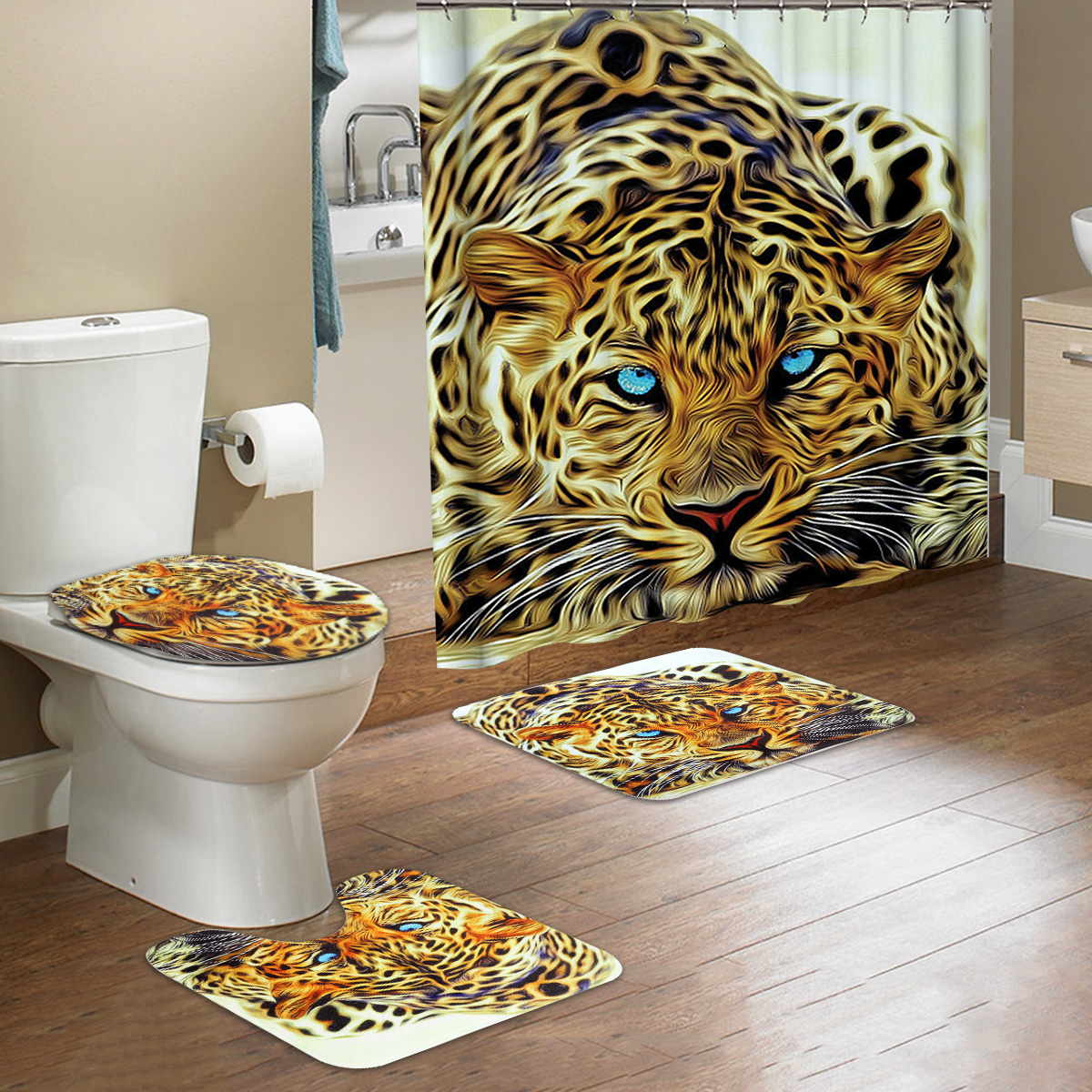 3PCS-Leopard-Panttern-Home-Bathroom-Anti-slip-Carpet-Pad-Rug-Toilet-Seat-Covers-Mat-Set-1426723-1