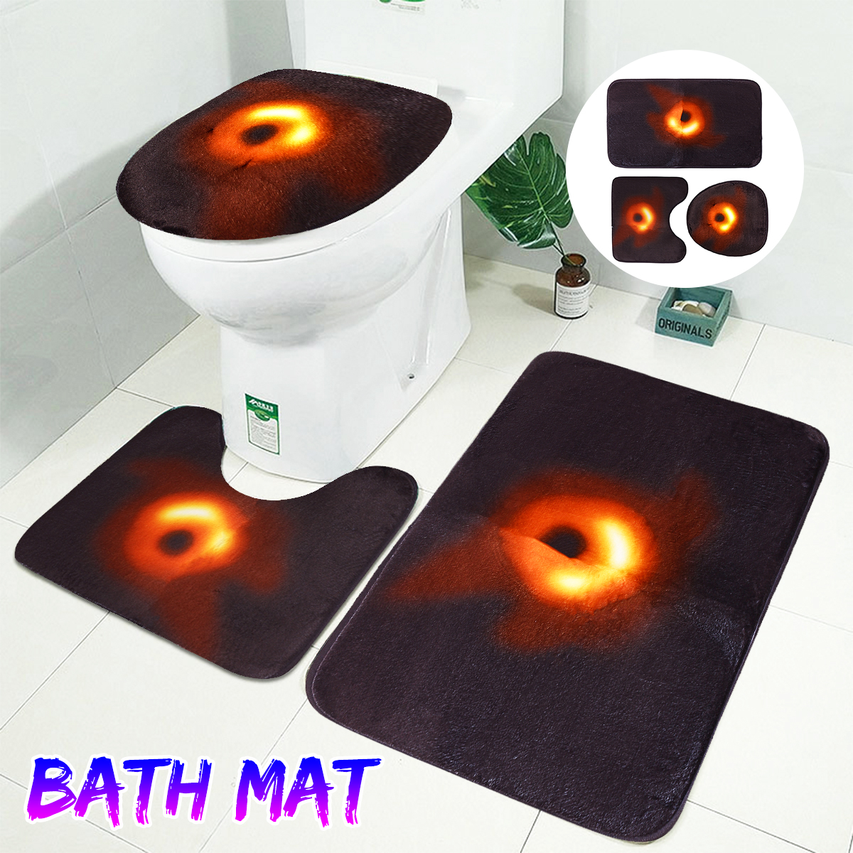 3Pcs-Bath-Mat-Pedestal-Non-Slip-Toilet--Lid-Black-Cover-Shower-Bathroom-Rug-Set-Carpet-1595521-2