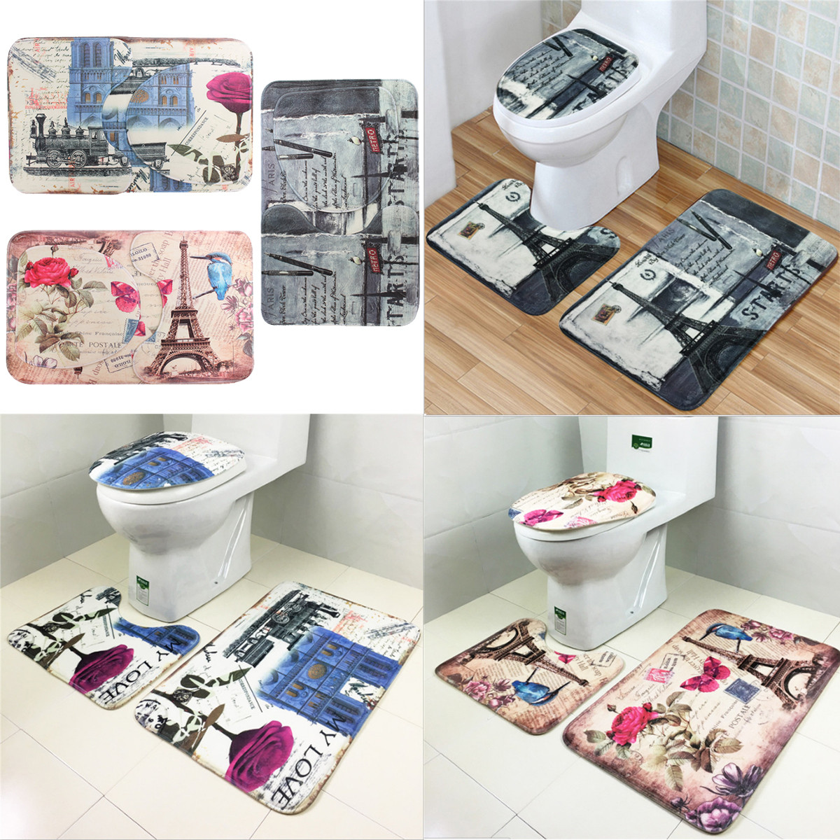 3Pcs-Bathroom-Eiffel-Non-Slip-Carpet-Pedestal-RugLid-Toilet-CoverBath-Carpet-1137472-1