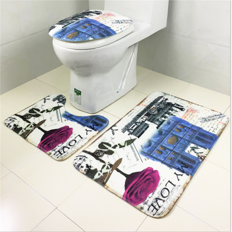 3Pcs-Bathroom-Eiffel-Non-Slip-Carpet-Pedestal-RugLid-Toilet-CoverBath-Carpet-1137472-4