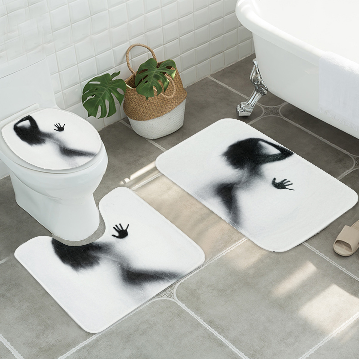 3PcsSet-Bathroom-Rug-Mats-Female-Shadow-Anti-slip-Carpet-Shower-Toilet-Rug-Floor-Mat-1373081-1