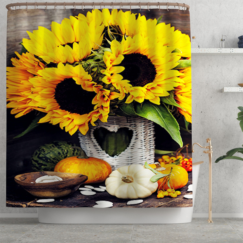 4PCS-Non-Slip-Sunflower-Pattern-Toilet-Polyester-Cover-Mat-Set-Waterproof-Bathroom-Shower-Curtains-1674967-3