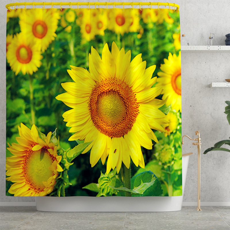 4PCS-Non-Slip-Sunflower-Pattern-Toilet-Polyester-Cover-Mat-Set-Waterproof-Bathroom-Shower-Curtains-1674967-4