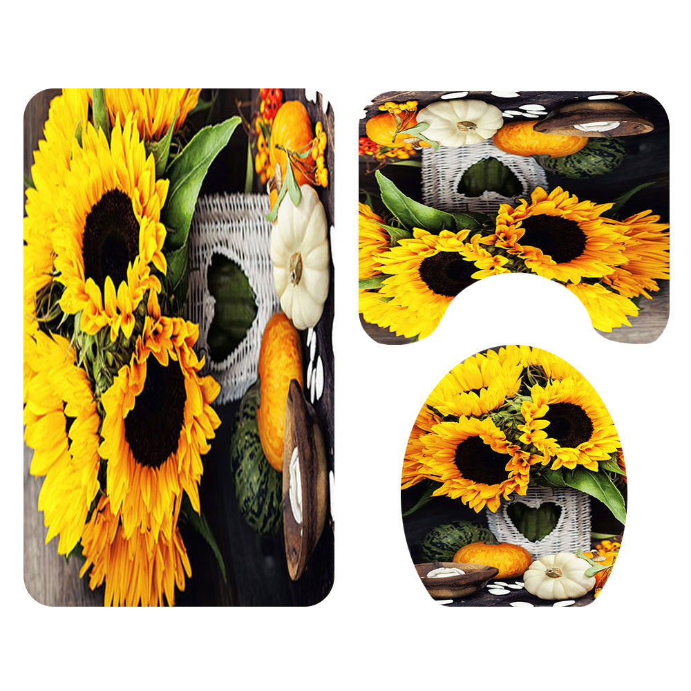 4PCS-Non-Slip-Sunflower-Pattern-Toilet-Polyester-Cover-Mat-Set-Waterproof-Bathroom-Shower-Curtains-1674967-5