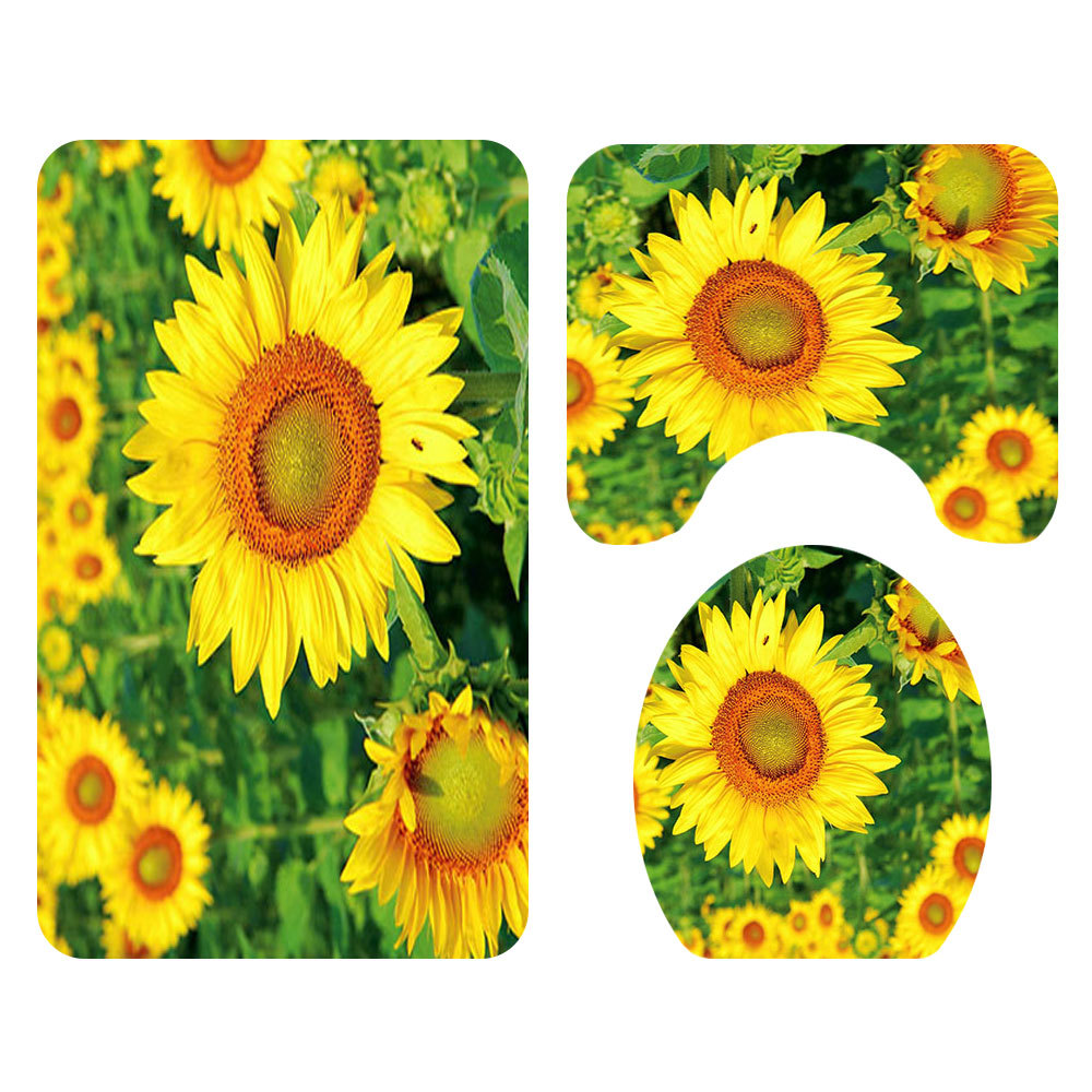 4PCS-Non-Slip-Sunflower-Pattern-Toilet-Polyester-Cover-Mat-Set-Waterproof-Bathroom-Shower-Curtains-1674967-6