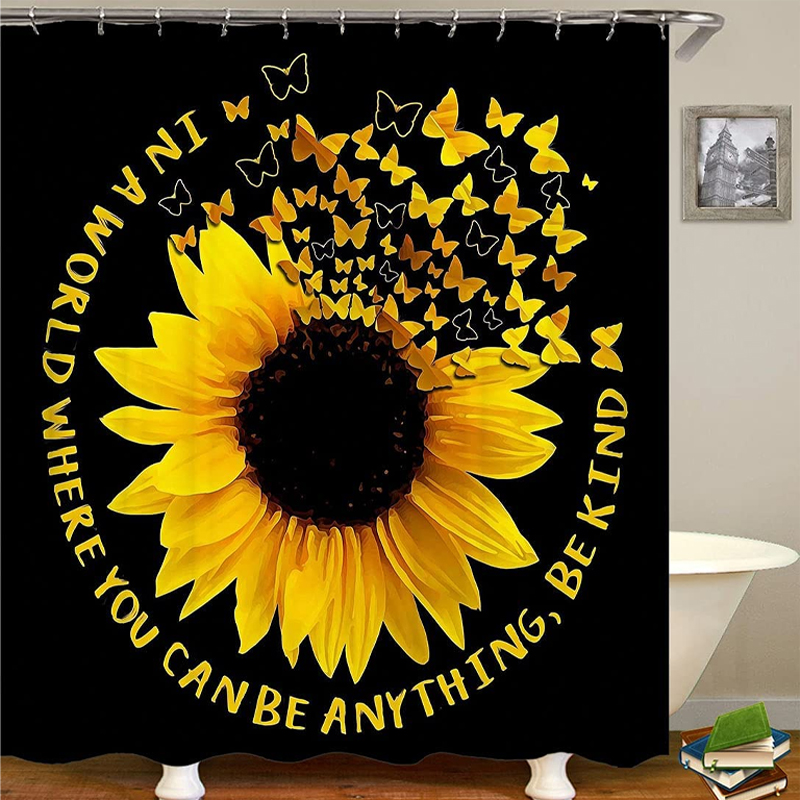 4PCS-Sunflower-Printing-Waterproof-Shwoer-Curtain-Set-Anti-slip-Dustproof-Bath-Toilet-Seat-Cover-Lid-1927263-4