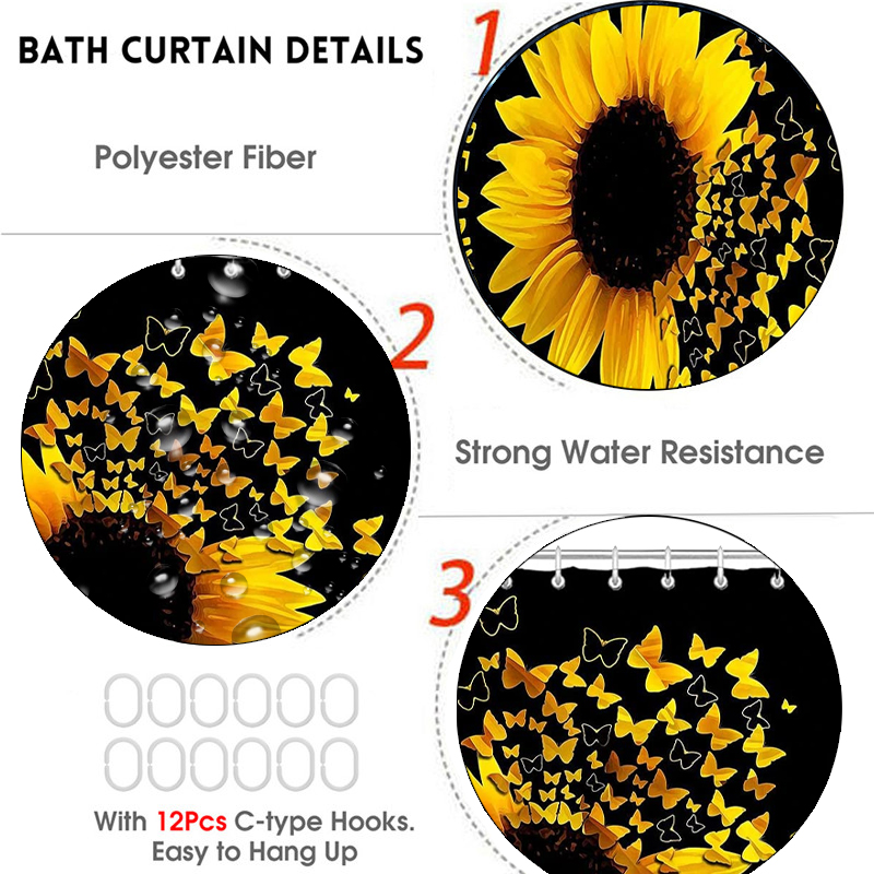 4PCS-Sunflower-Printing-Waterproof-Shwoer-Curtain-Set-Anti-slip-Dustproof-Bath-Toilet-Seat-Cover-Lid-1927263-8
