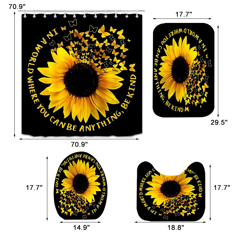 4PCS-Sunflower-Printing-Waterproof-Shwoer-Curtain-Set-Anti-slip-Dustproof-Bath-Toilet-Seat-Cover-Lid-1927263-10