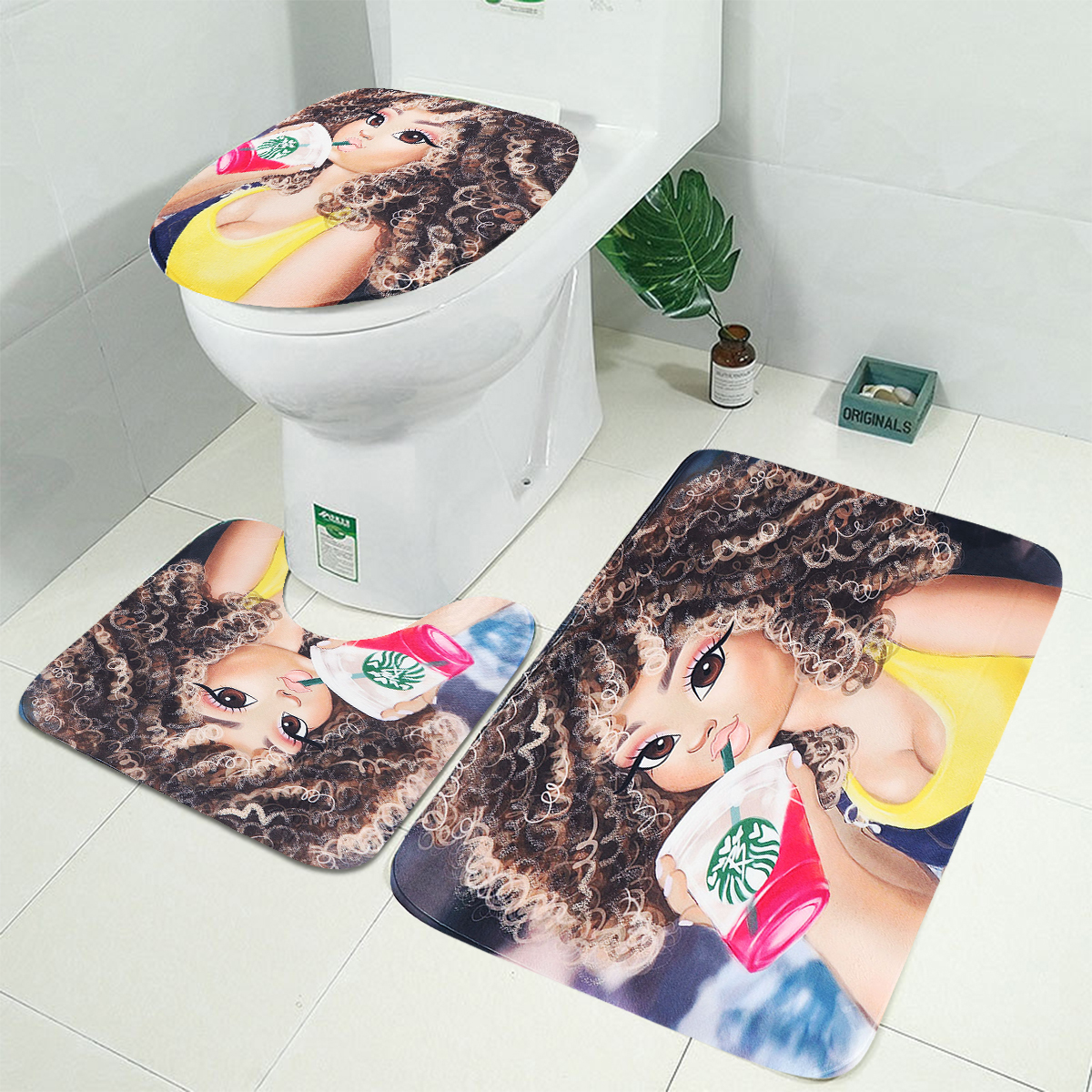 4Pcs-Bathroom-Shower-Curtain-Set-Waterproof-Toilet-Lid-Mat-for-Home-1800114-3